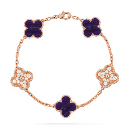 [Limara]LUCKY CLOVER 5-MOTIF BRACELET - CHAROITE COLLECTION