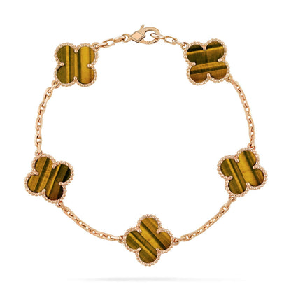 [Limara]LUCKY CLOVER 5-MOTIF BRACELET -  TIGER’S EYE COLLECTION