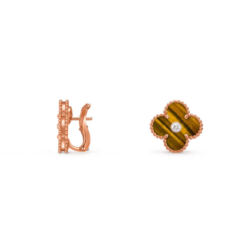 [Limara]15MM CLOVER FLOWER STUD EARRINGS DIAMOND-ROSE GOLD COLLECTION