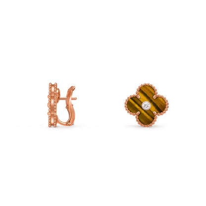 [Limara]15MM CLOVER FLOWER STUD EARRINGS DIAMOND-ROSE GOLD COLLECTION