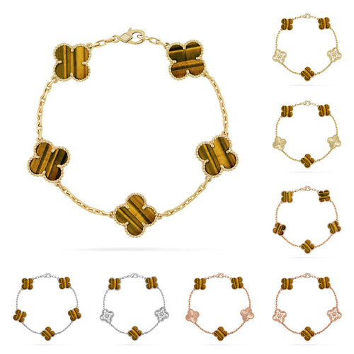[Limara]LUCKY CLOVER 5-MOTIF BRACELET -  TIGER’S EYE COLLECTION