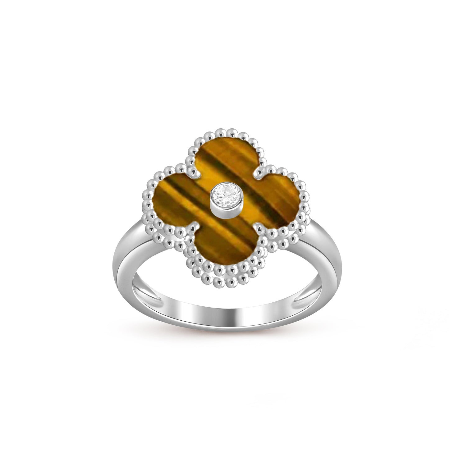 [Limara]LUCKY CLOVER DIAMOND-ACCENT WHITE GOLD RING COLLECTION