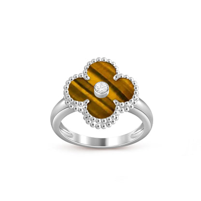 [Limara]LUCKY CLOVER DIAMOND-ACCENT WHITE GOLD RING COLLECTION
