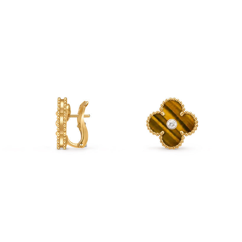 [Limara]15MM CLOVER FLOWER STUD EARRINGS DIAMOND-GOLD COLLECTION