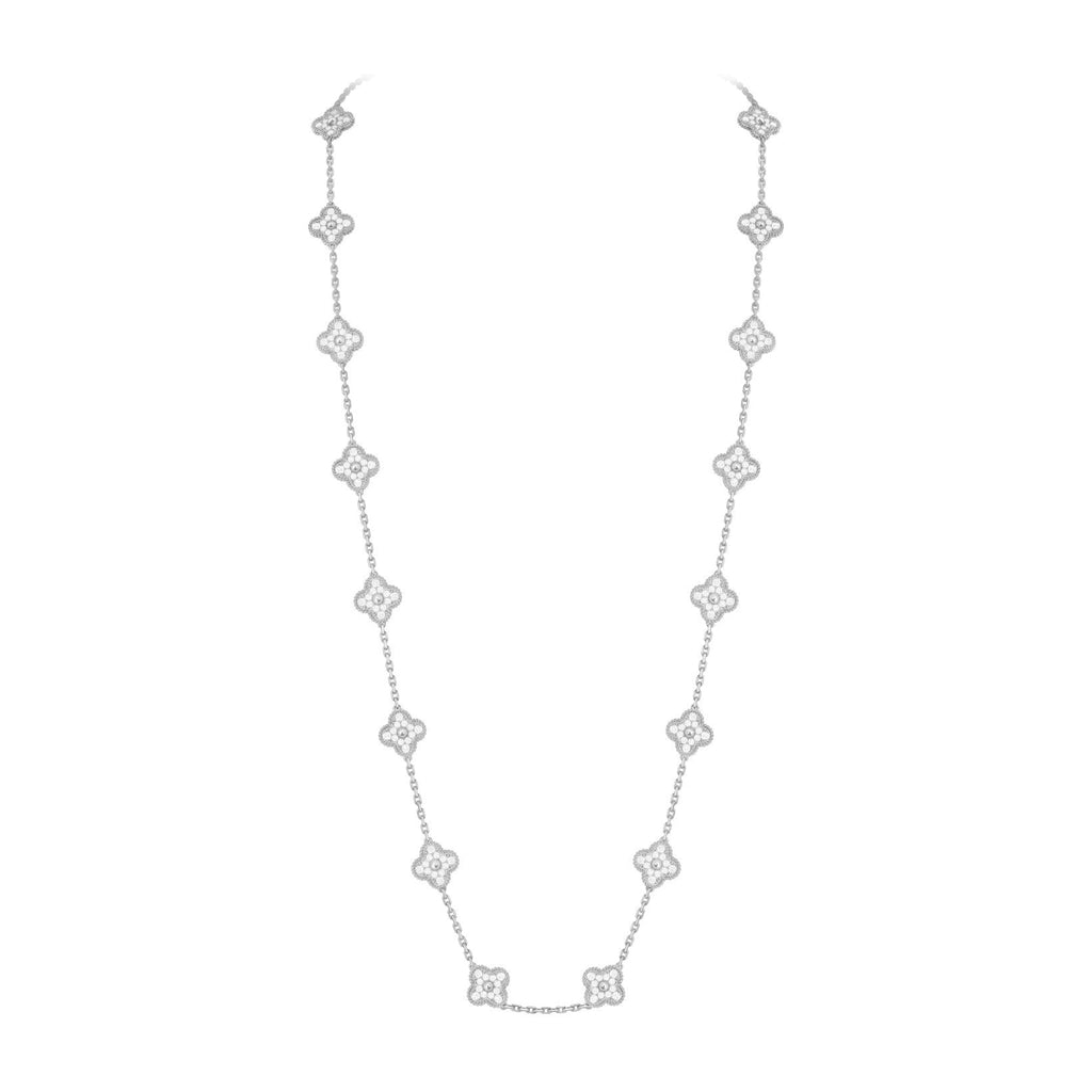 [Limara]CLASSIC 20-MOTIF LUCKY CLOVER LONG NECKLACE WHITE GOLD COLLECTION