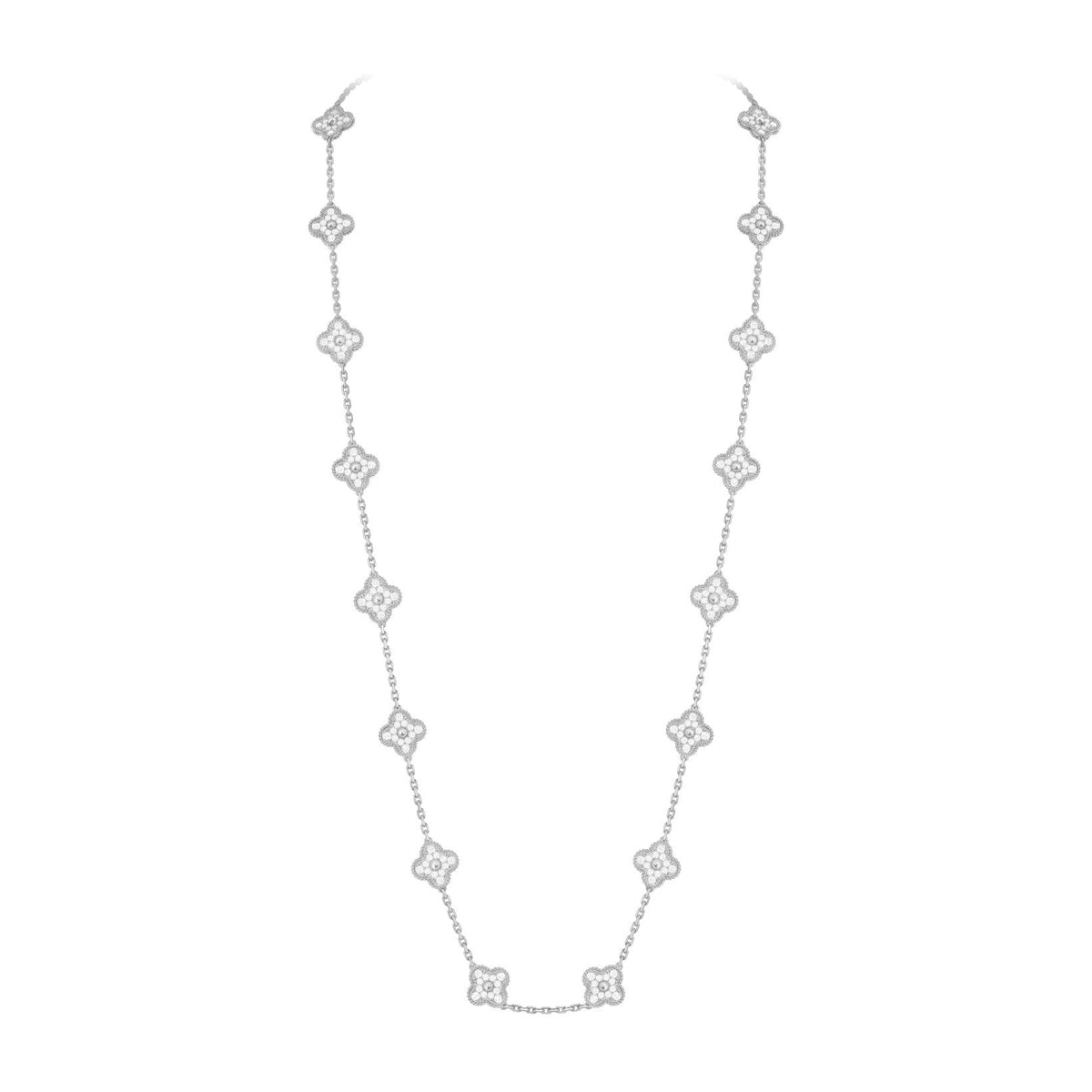 [Limara]CLASSIC 20-MOTIF LUCKY CLOVER LONG NECKLACE WHITE GOLD COLLECTION