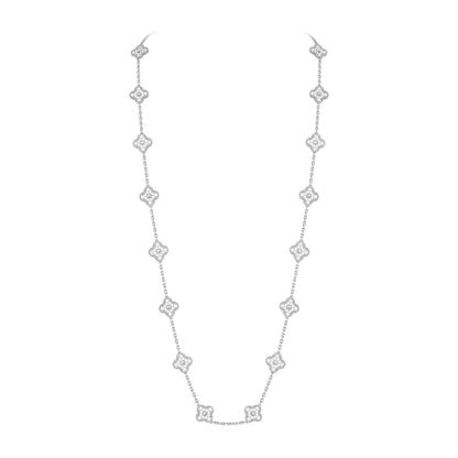 [Limara]CLASSIC 20-MOTIF LUCKY CLOVER LONG NECKLACE WHITE GOLD COLLECTION