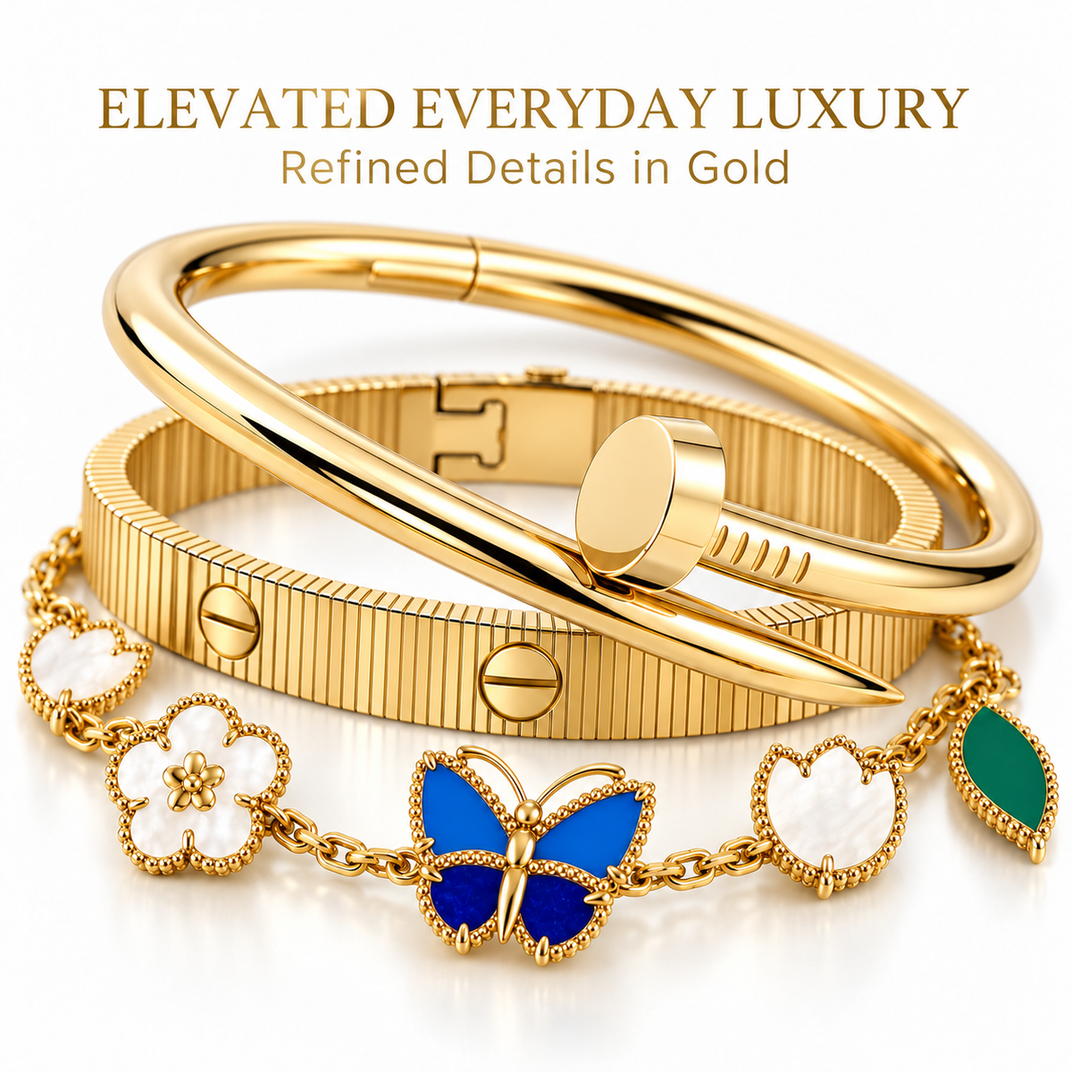 [Limara]Clover Lucky Spring & Love & Juste Garden 3-Piece  Bracelet Stack Set