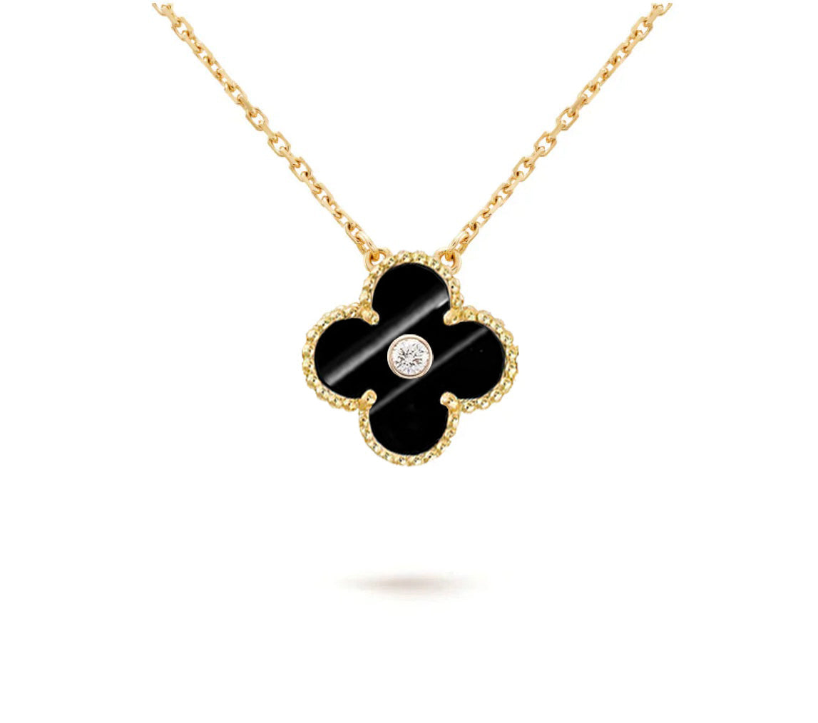 [Limara]15MM CLOVER FLOWER DIAMOND PENDANT NECKLACE COLLECTION