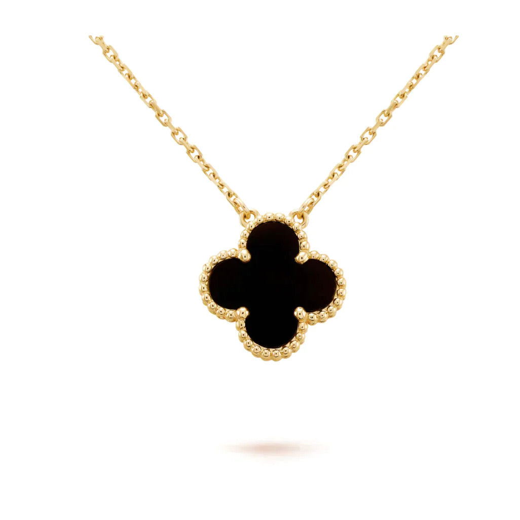 [Limara] CLOVER 15MM BLACK ONYX SINGLE FLOWER NECKLACE
