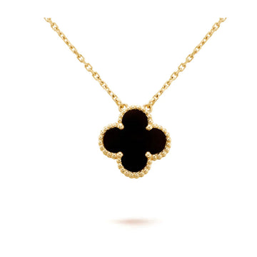 [Limara] CLOVER 15MM BLACK ONYX SINGLE FLOWER NECKLACE
