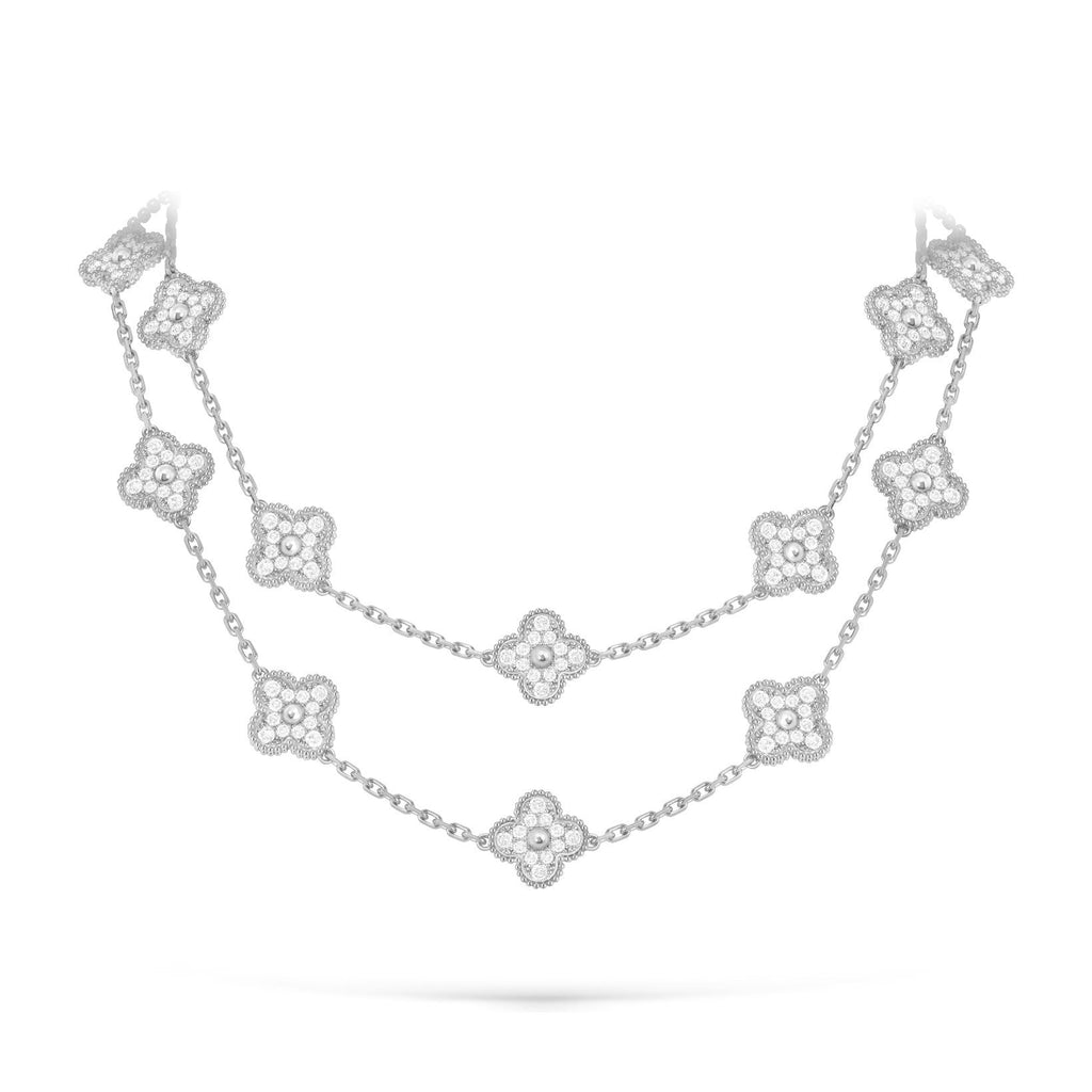 [Limara]CLASSIC 20-MOTIF LUCKY CLOVER LONG NECKLACE WHITE GOLD COLLECTION