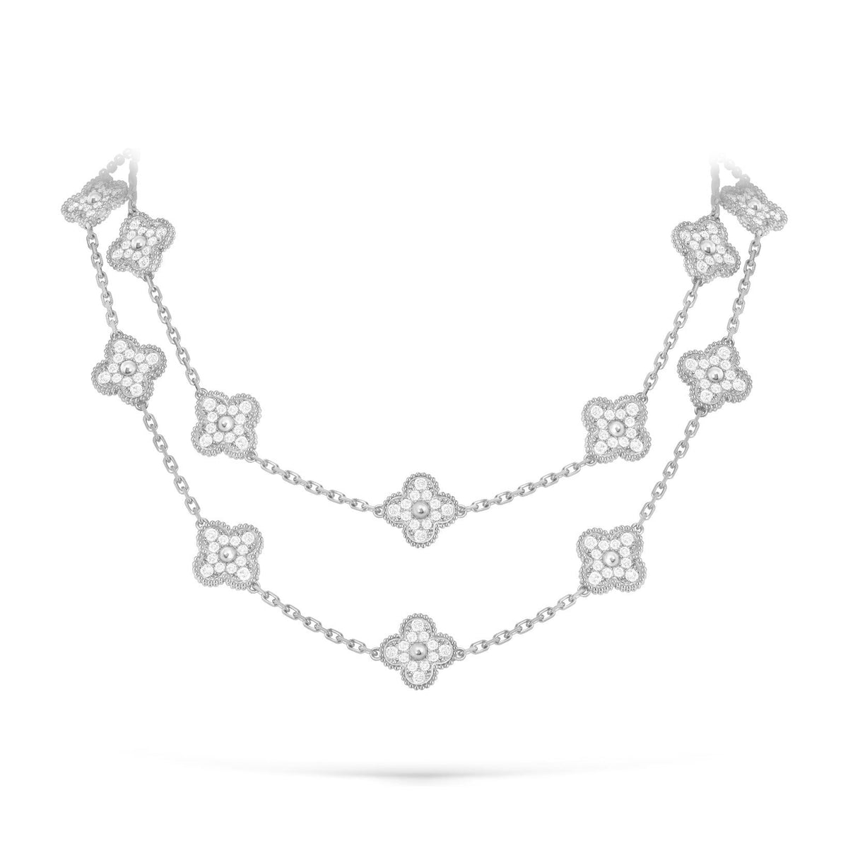 [Limara]CLASSIC 20-MOTIF LUCKY CLOVER LONG NECKLACE WHITE GOLD COLLECTION