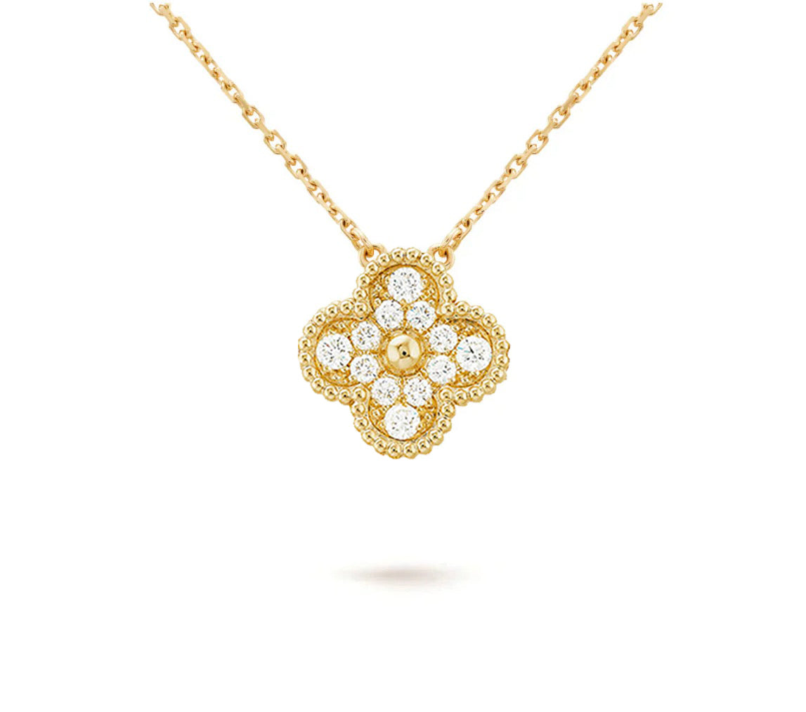 [Limara]15MM CLOVER FLOWER DIAMOND PENDANT NECKLACE COLLECTION