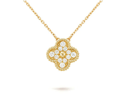 [Limara]15MM CLOVER FLOWER DIAMOND PENDANT NECKLACE COLLECTION