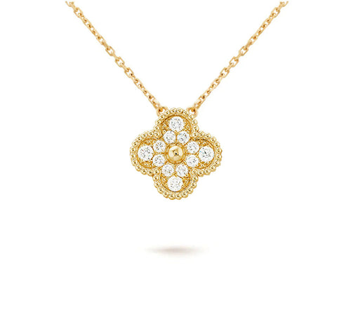 [Limara]15MM CLOVER FLOWER DIAMOND PENDANT NECKLACE COLLECTION