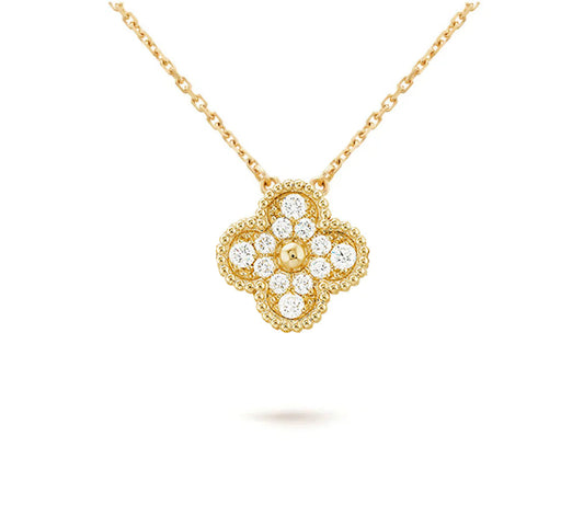 [Limara]15MM CLOVER FLOWER DIAMOND PENDANT NECKLACE COLLECTION