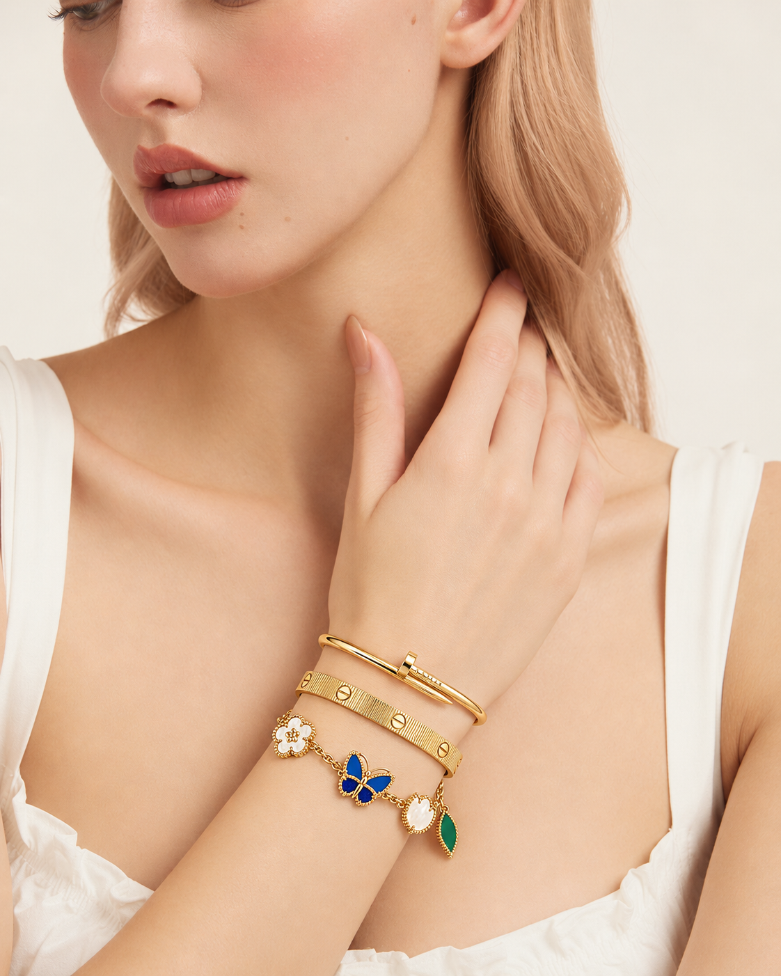 [Limara]Clover Lucky Spring & Love & Juste Garden 3-Piece  Bracelet Stack Set