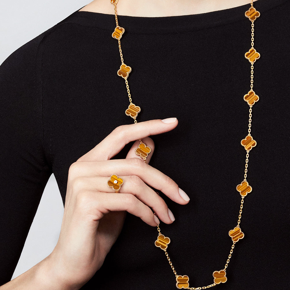 [Limara]CLOVER 20 MOTIFS TIGER EYE ROSE GOLD