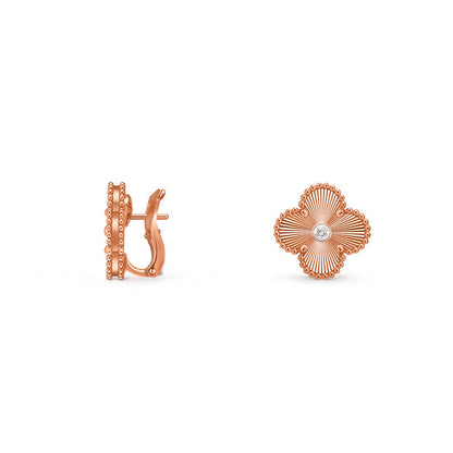 [Limara]15MM CLOVER FLOWER STUD EARRINGS DIAMOND-ROSE GOLD COLLECTION