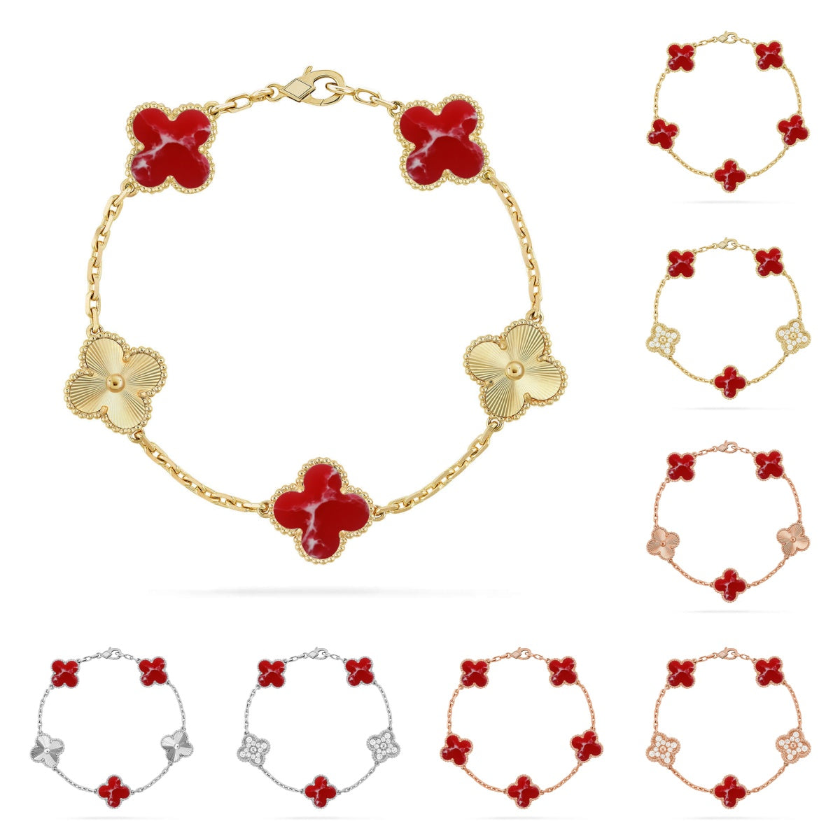[Limara]LUCKY CLOVER 5-MOTIF BRACELET - RED LARIMAR COLLECTION