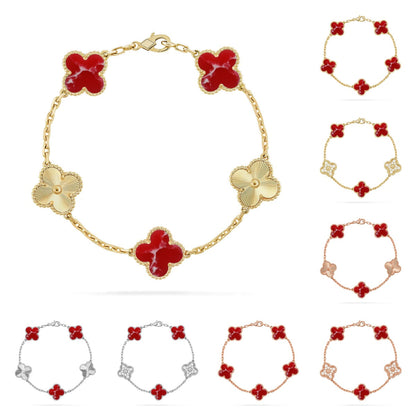 [Limara]LUCKY CLOVER 5-MOTIF BRACELET - RED LARIMAR COLLECTION
