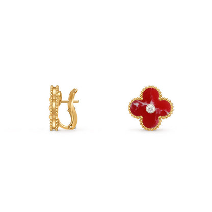 [Limara]15MM CLOVER FLOWER STUD EARRINGS DIAMOND-GOLD COLLECTION