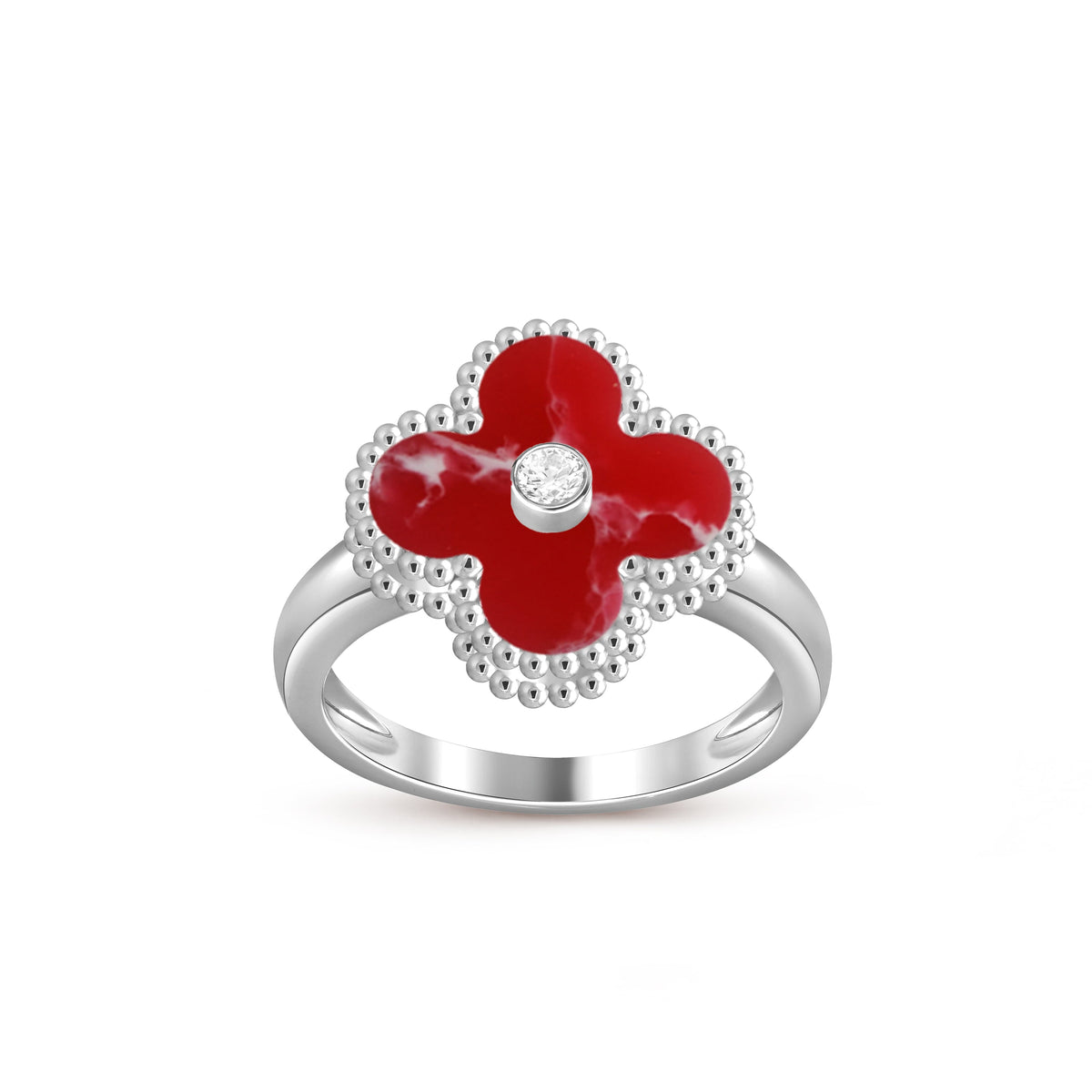 [Limara]LUCKY CLOVER DIAMOND-ACCENT WHITE GOLD RING COLLECTION