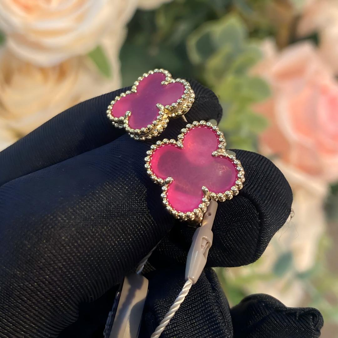[Limara]NEW CLOVER 15MM PINK ENAMEL STUD EARRINGS