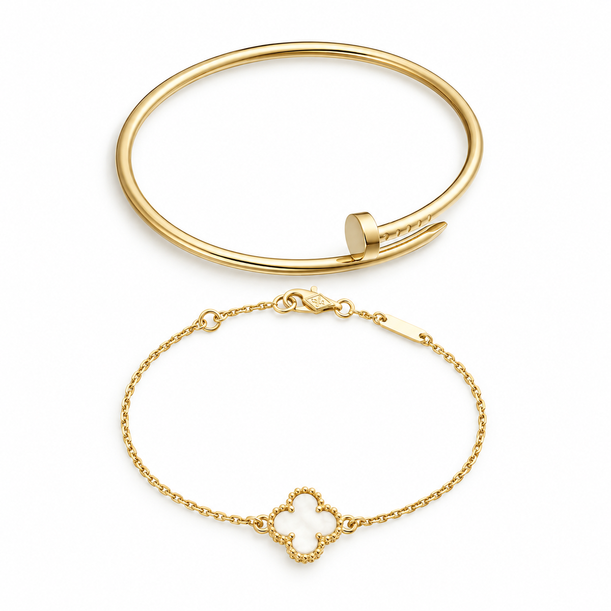 [Limara] Clover White Mother-of-Pearl & JUSTE Bracelet Stack Set