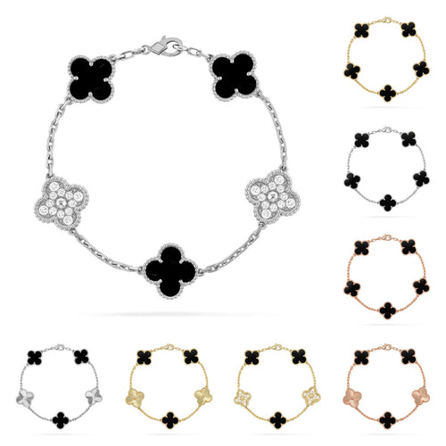[Limara]LUCKY CLOVER 5-MOTIF BRACELET - BLACK OXNY COLLECTION