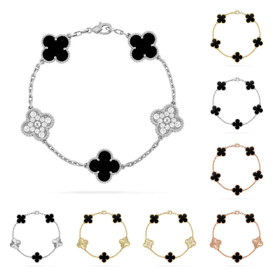 [Limara]LUCKY CLOVER 5-MOTIF BRACELET - BLACK OXNY COLLECTION
