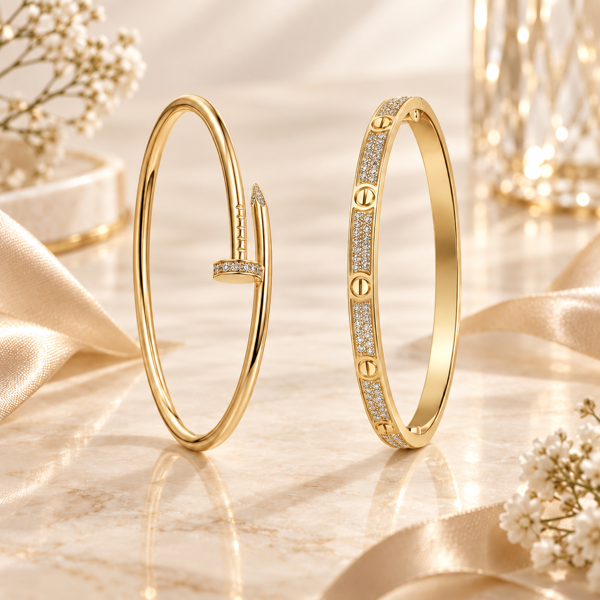 [Limara] JUSTE Diamond & LOVE Diamond-Paved Bracelet Stack Set