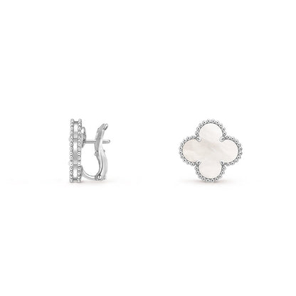 [Limara]15MM CLOVER FLOWER STUD EARRINGS WHITE GOLD COLLECTION