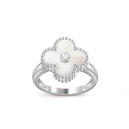 [Limara]LUCKY CLOVER DIAMOND-ACCENT WHITE GOLD RING COLLECTION