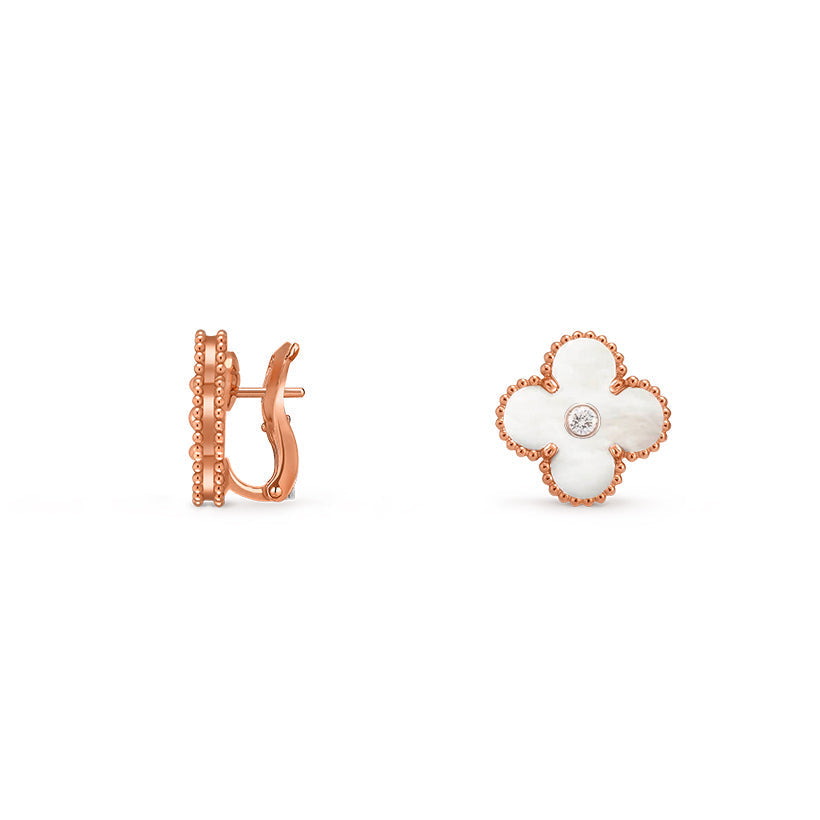 [Limara]15MM CLOVER FLOWER STUD EARRINGS DIAMOND-ROSE GOLD COLLECTION