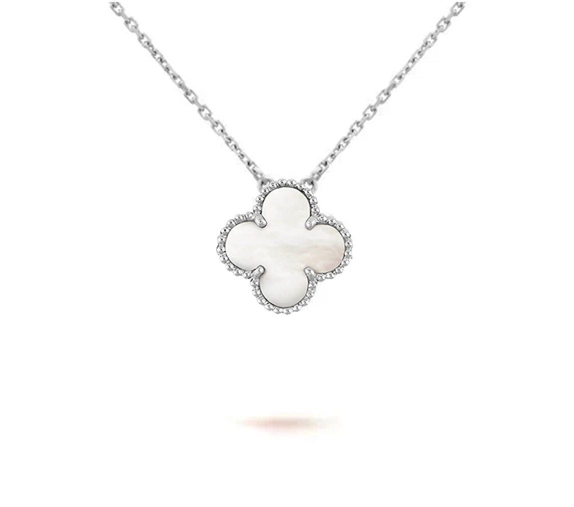 [Limara]15MM CLOVER FLOWER PENDANT NECKLACE WHITE GOLD COLLECTION