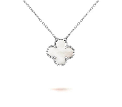 [Limara]15MM CLOVER FLOWER PENDANT NECKLACE WHITE GOLD COLLECTION