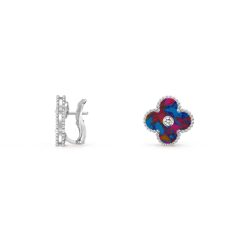 [Limara]15MM CLOVER FLOWER STUD EARRINGS DIAMOND-WHITE GOLD COLLECTION