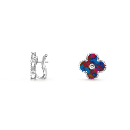 [Limara]15MM CLOVER FLOWER STUD EARRINGS DIAMOND-WHITE GOLD COLLECTION