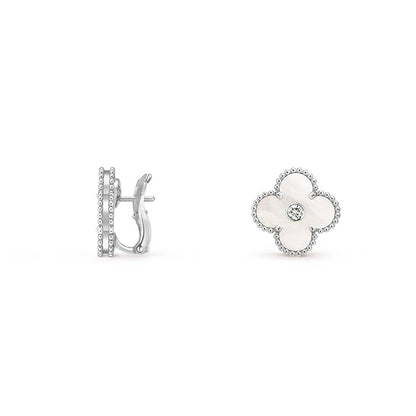 [Limara]15MM CLOVER FLOWER STUD EARRINGS DIAMOND-WHITE GOLD COLLECTION