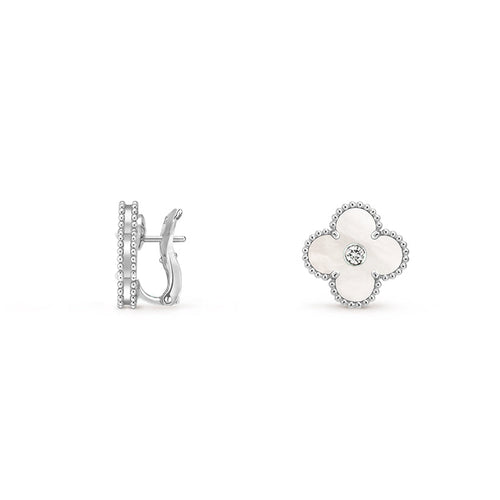 [Limara]15MM CLOVER FLOWER STUD EARRINGS DIAMOND-WHITE GOLD COLLECTION