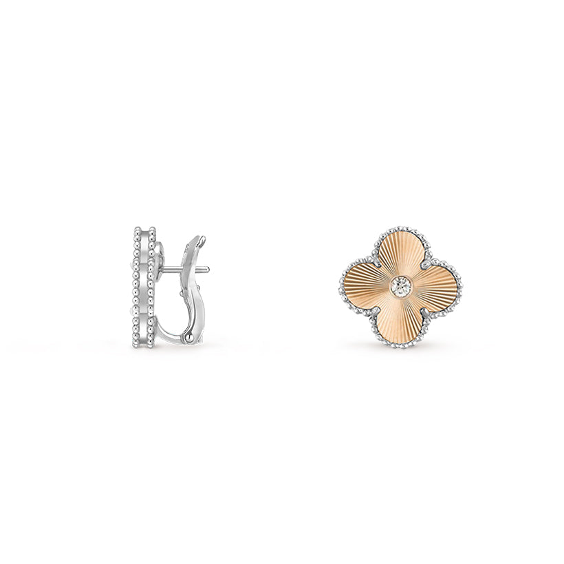 [Limara]15MM CLOVER FLOWER STUD EARRINGS DIAMOND-WHITE GOLD COLLECTION