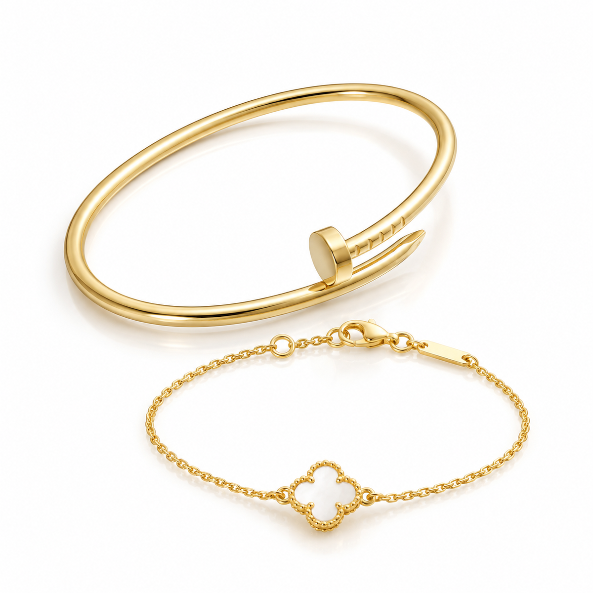 [Limara] Clover White Mother-of-Pearl & JUSTE Bracelet Stack Set