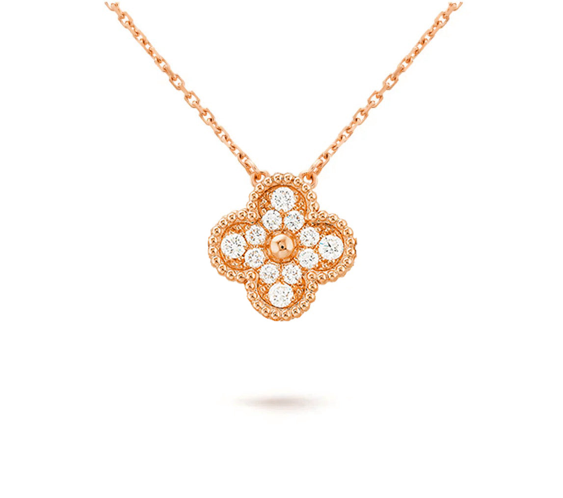 [Limara]15MM CLOVER FLOWER DIAMOND PENDANT NECKLACE COLLECTION