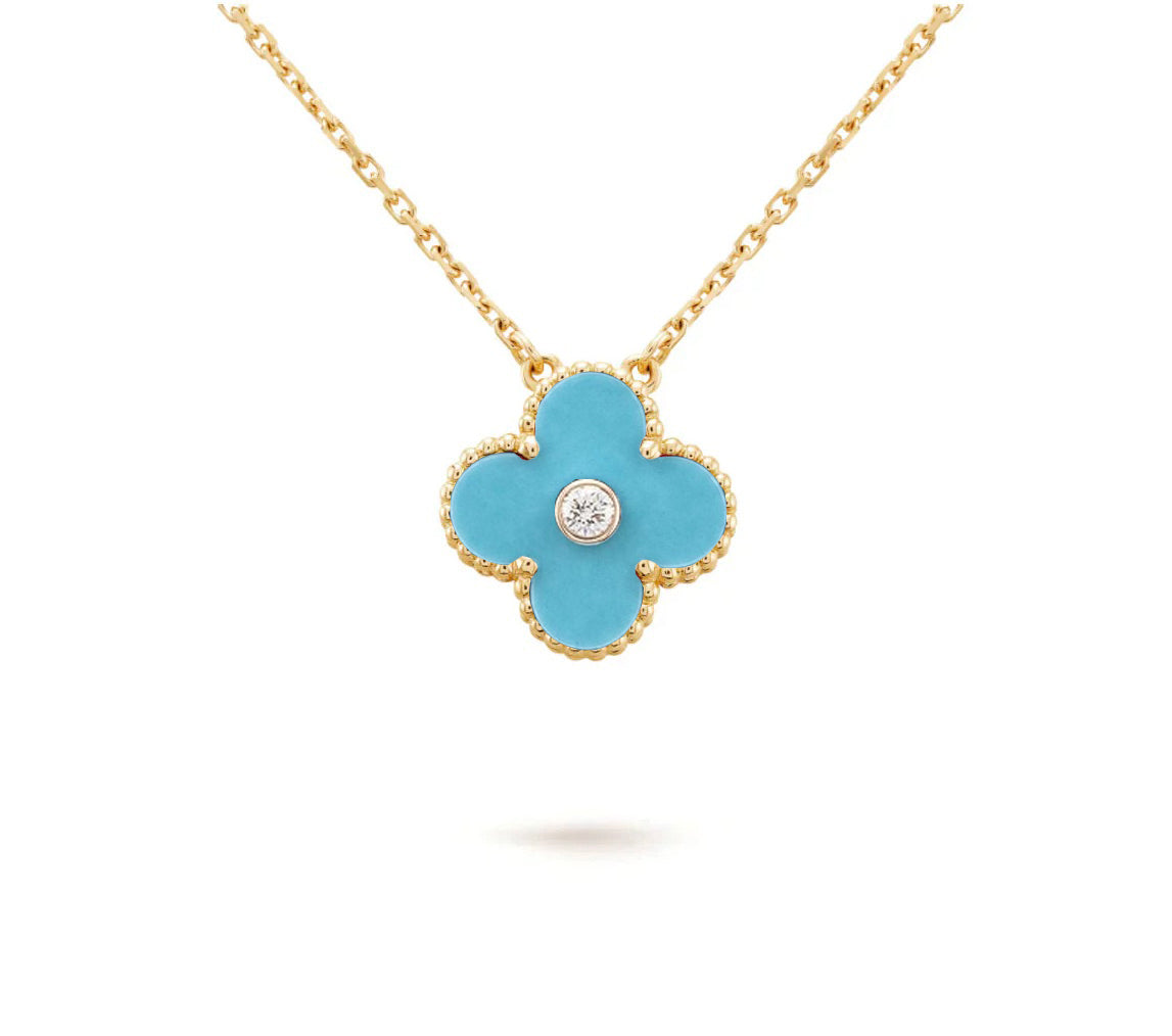 [Limara]15MM CLOVER FLOWER DIAMOND PENDANT NECKLACE COLLECTION