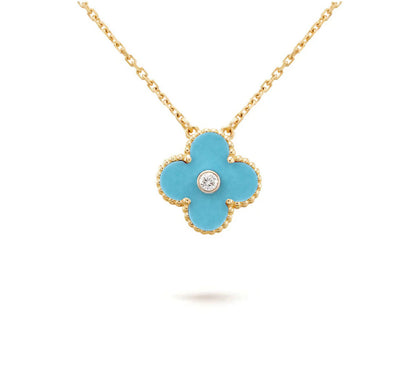 [Limara]15MM CLOVER FLOWER DIAMOND PENDANT NECKLACE COLLECTION