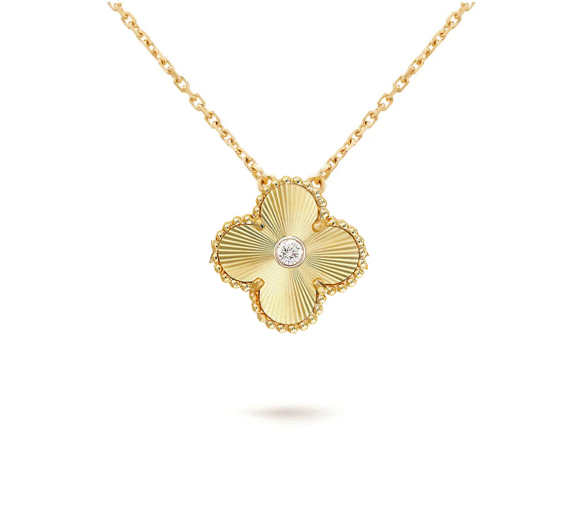 [Limara]15MM CLOVER FLOWER DIAMOND PENDANT NECKLACE COLLECTION