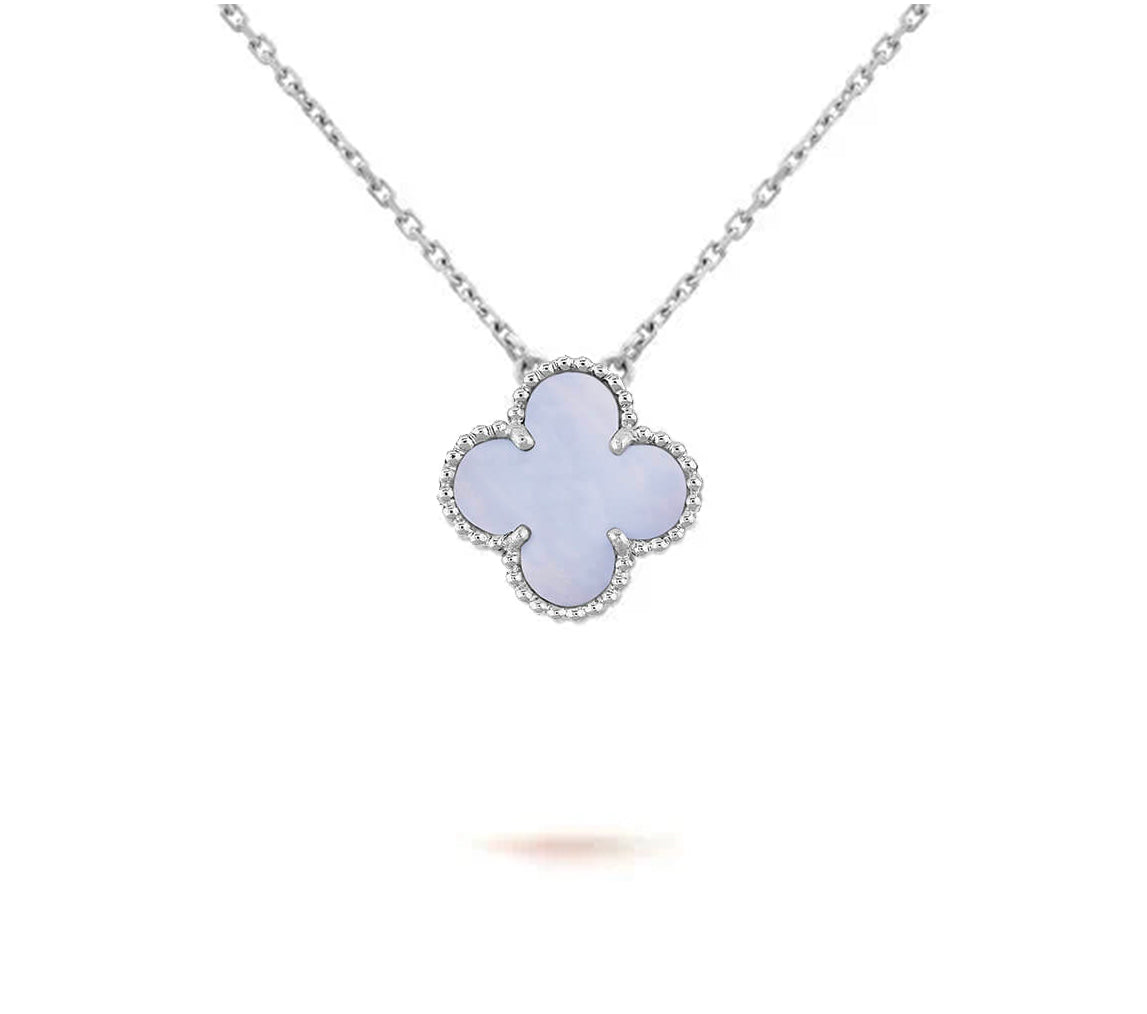 [Limara]15MM CLOVER FLOWER PENDANT NECKLACE WHITE GOLD COLLECTION