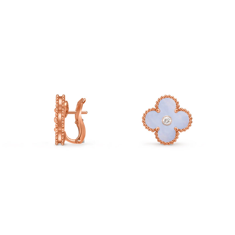 [Limara]15MM CLOVER FLOWER STUD EARRINGS DIAMOND-ROSE GOLD COLLECTION